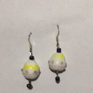 Easter egg style glass pierced earring yellow pink
